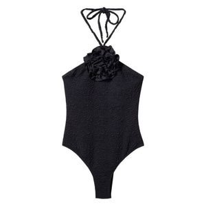 [NWT] Mango Black Textured Flower One Piece Swimsuit